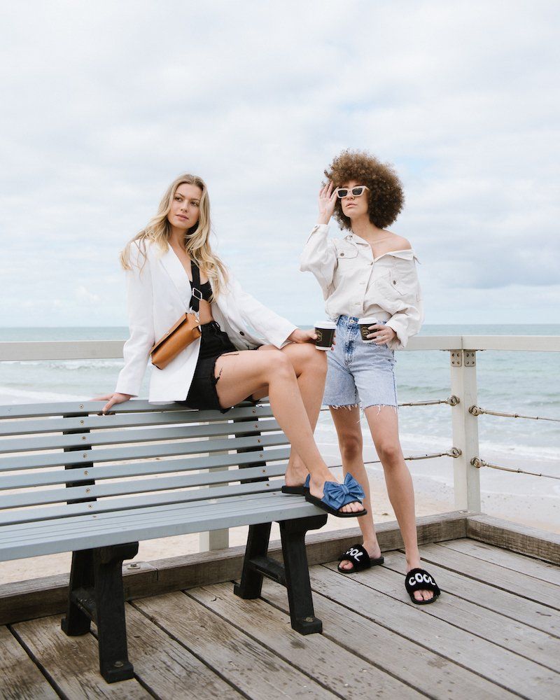 Blue Denim Bow Slides Outfit Idea Blue Denim Bow Slides Outfit Idea — Vacation Slides Outfits 2027