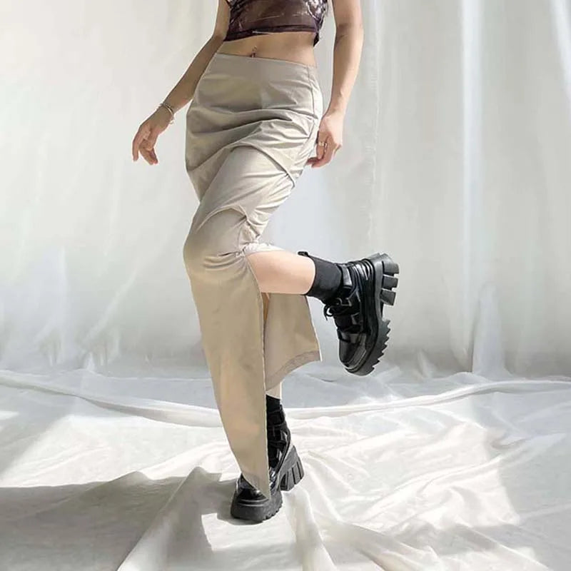 Beige Cargo Midi Skirt with Cut-Out Detail — Cargo Skirts 2027