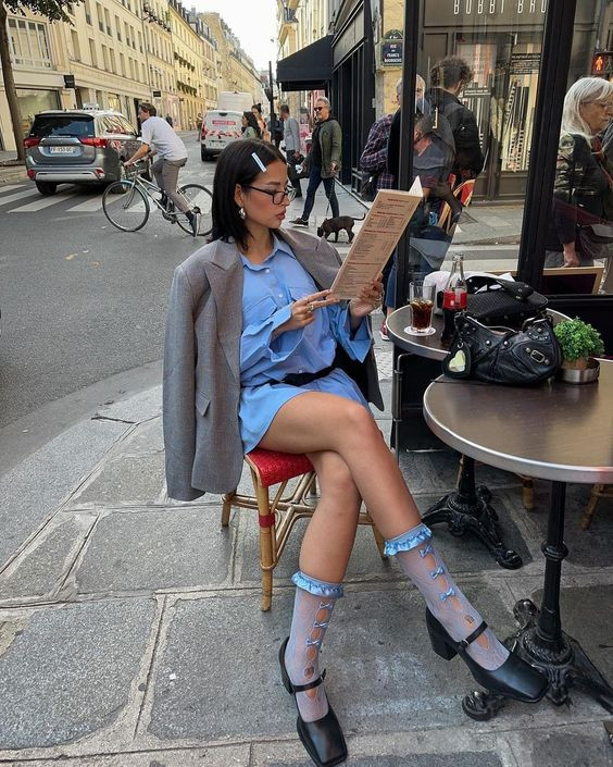 Sheer Socks with Bows and Hearts Paired with Block Heels and a Mini Skirt Sheer Socks with Bows and Hearts Paired with Block Heels and a Mini Skirt — Coquette Socks Outfits 2027
