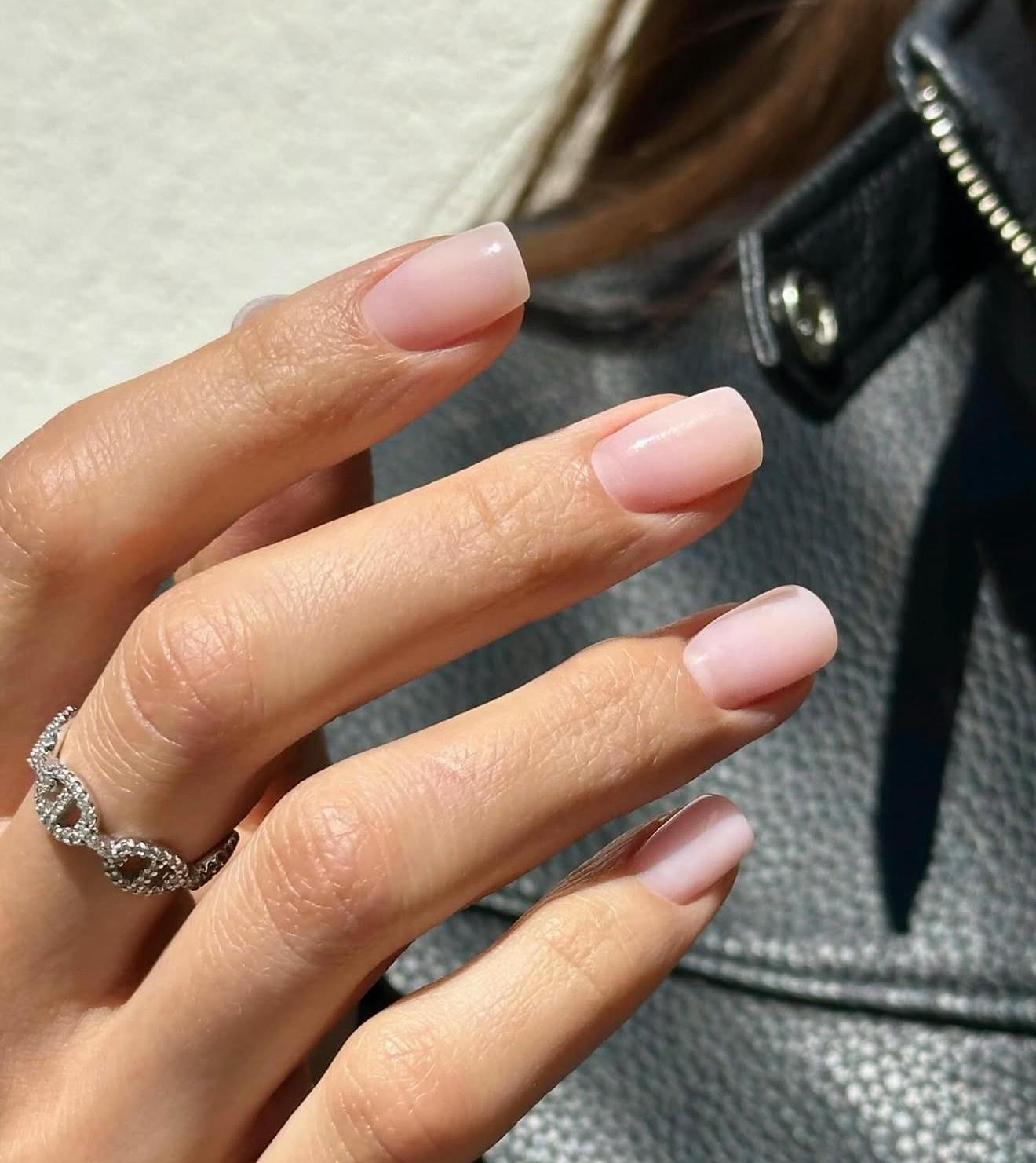 Barely There Sheer Pale Pink Glossy Short Squares Barely There Sheer Pale Pink Glossy Short Squares — Neutral Nails 2027