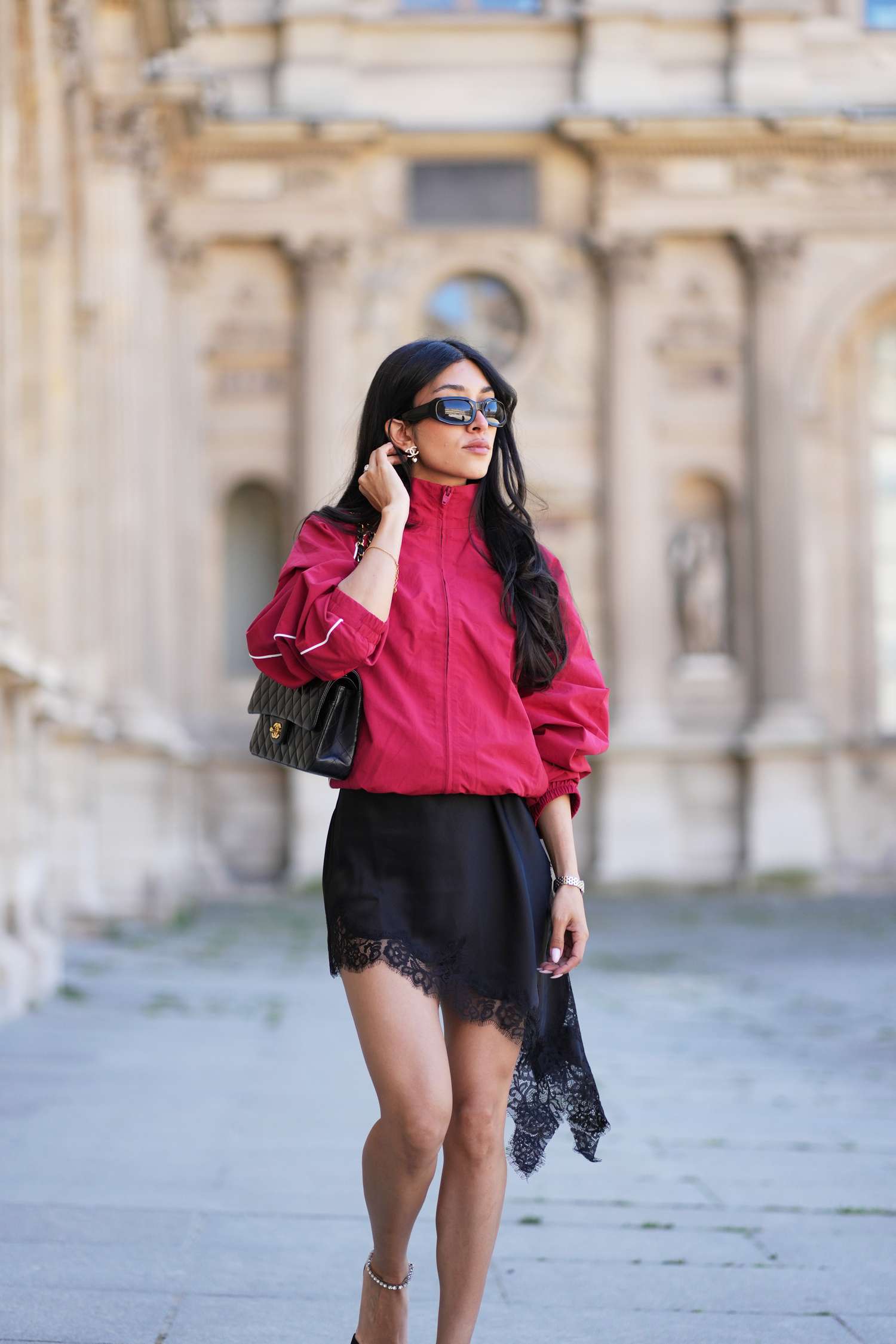Athleisure Remix: Asymmetrical Lace Skirt with Athletic Jacket — Lace Skirt Outfits 2027