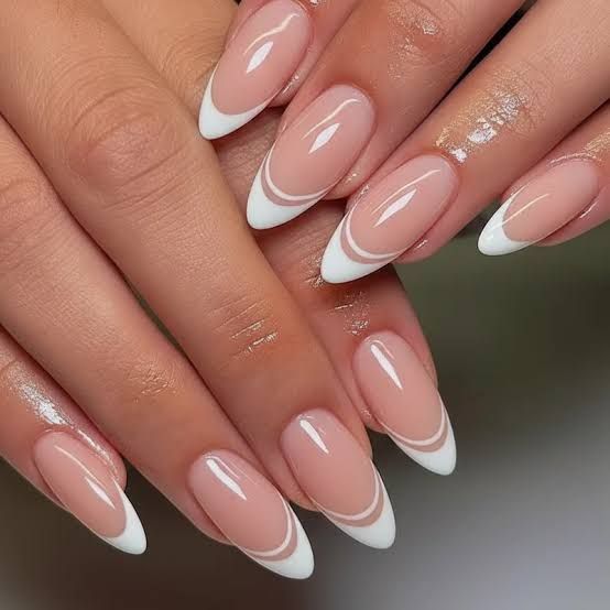 Glossy Medium Almond Double White French Glossy Medium Almond Double White French — French Tip Nails 2027 for Wide Nail Beds