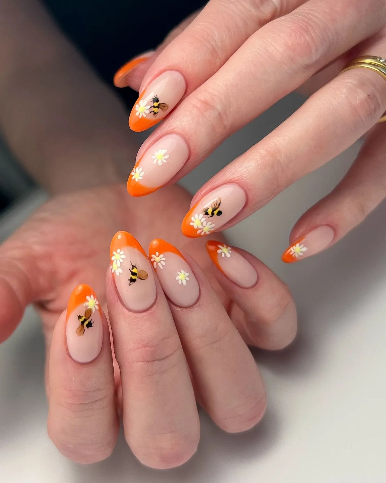 Orange French Tips With Bumblebee Accents — Coral French Tip Nails 2027