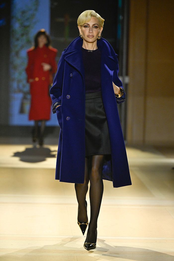 Statement Royal Blue Double-Breasted Coat on Runway Statement Royal Blue Double-Breasted Coat on Runway — Winter Blue Outfits 2027