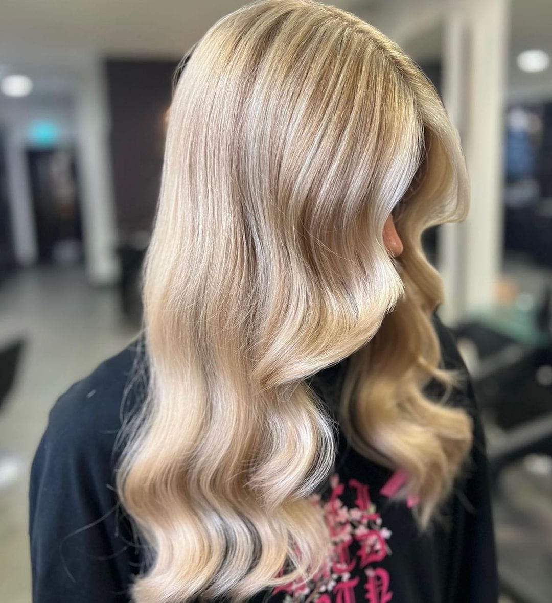 Back View Medium Crop Base Blonde Mid-Back with Lighter Blonde Highlights — Lowlights 2027