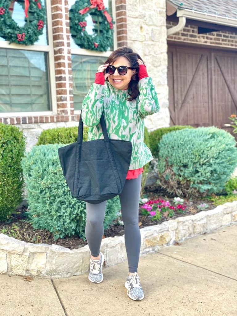 Green Abstract Print Sweatshirt for a Casual Christmas — Green Christmas Outfits 2026