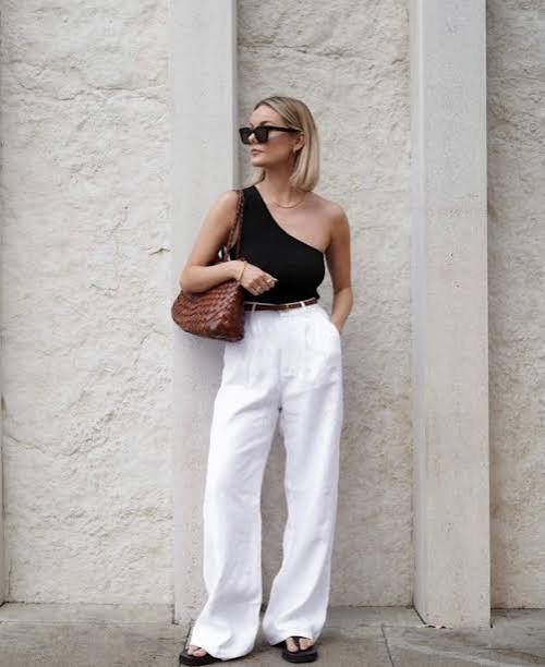 One-Shoulder Top with Linen Pants for European Street Style — Summer Europe Outfits 2027
