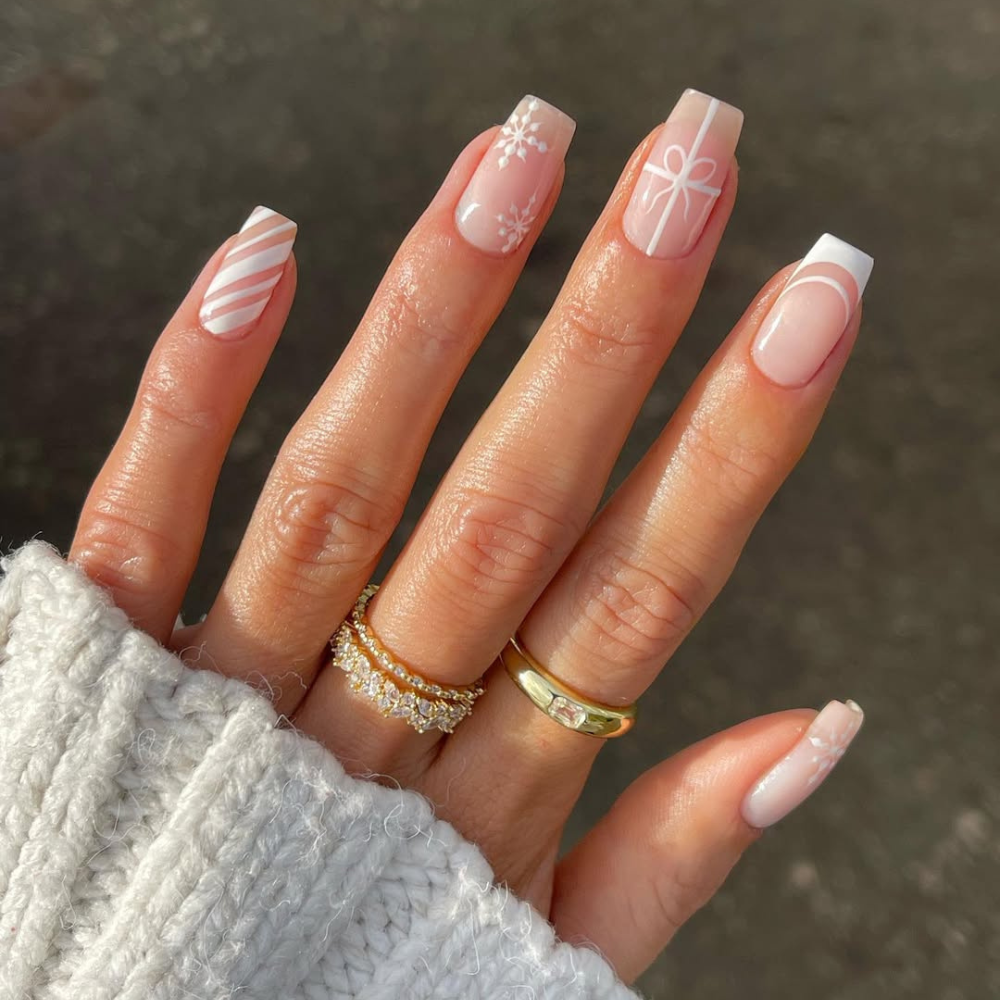 One Hand Close Macro Visual Idea — White Christmas Nails 2026