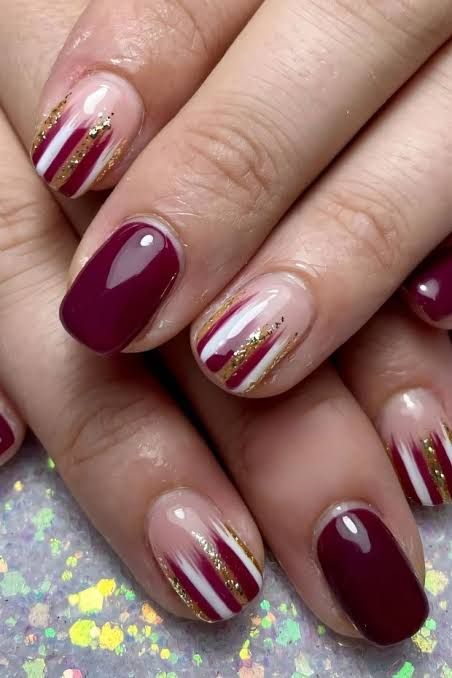 Burgundy With Glitter Stripes — Burgundy Nails 2027