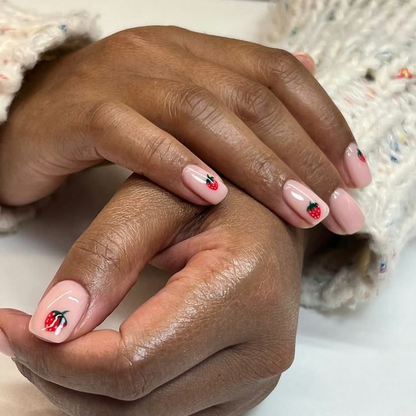 Strawberry Motif On Accent Nails Visual Idea Strawberry Motif On Accent Nails Visual Idea — Nails 2027 for Wide Nail Beds