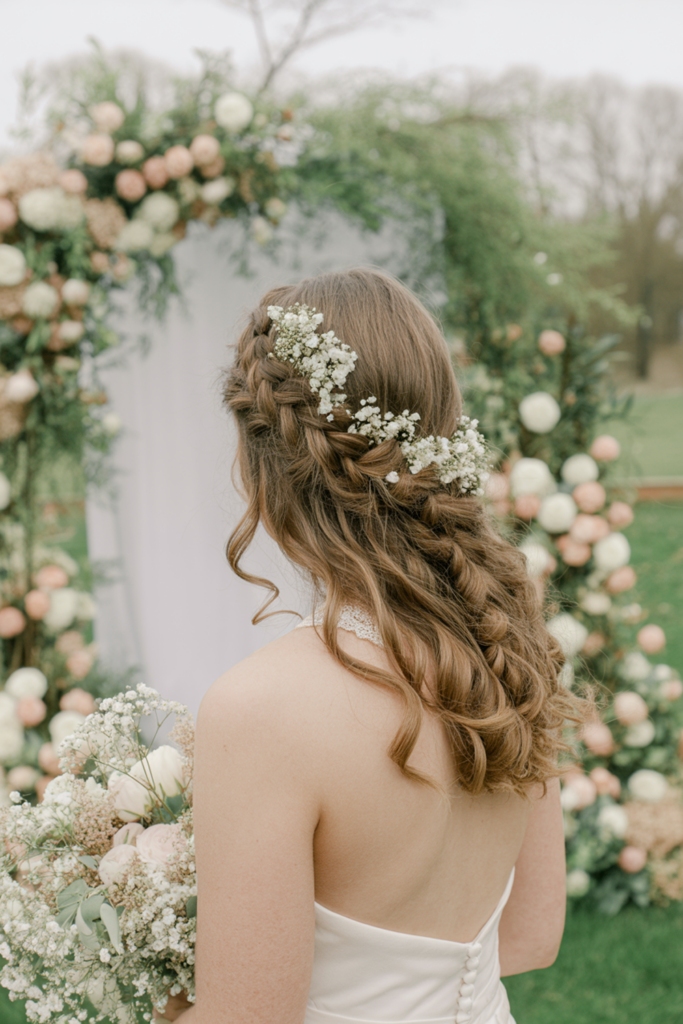 Light Brown Braid With Flowers — Bride Hairstyles 2027