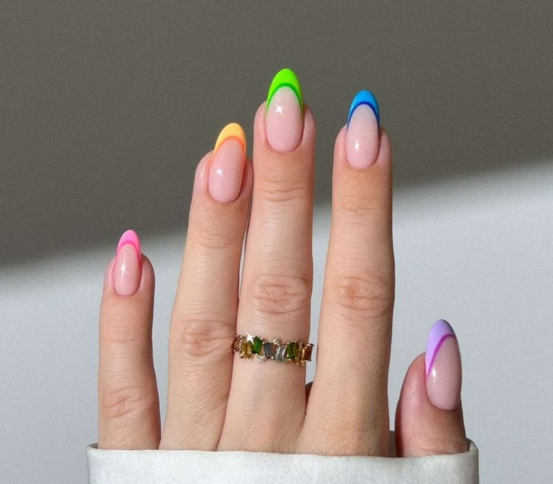 Neon Rainbow Micro French Almond Neon Rainbow Micro French Almond — Colored Micro French Nails 2027