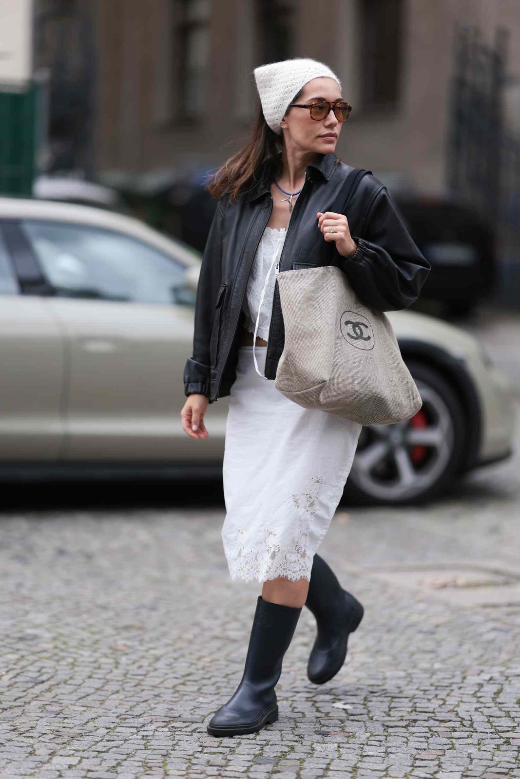 Lace-Trimmed Skirt and Leather Jacket for a Textured Mix Lace-Trimmed Skirt and Leather Jacket for a Textured Mix — Winter Outfits Warm Climate 2027