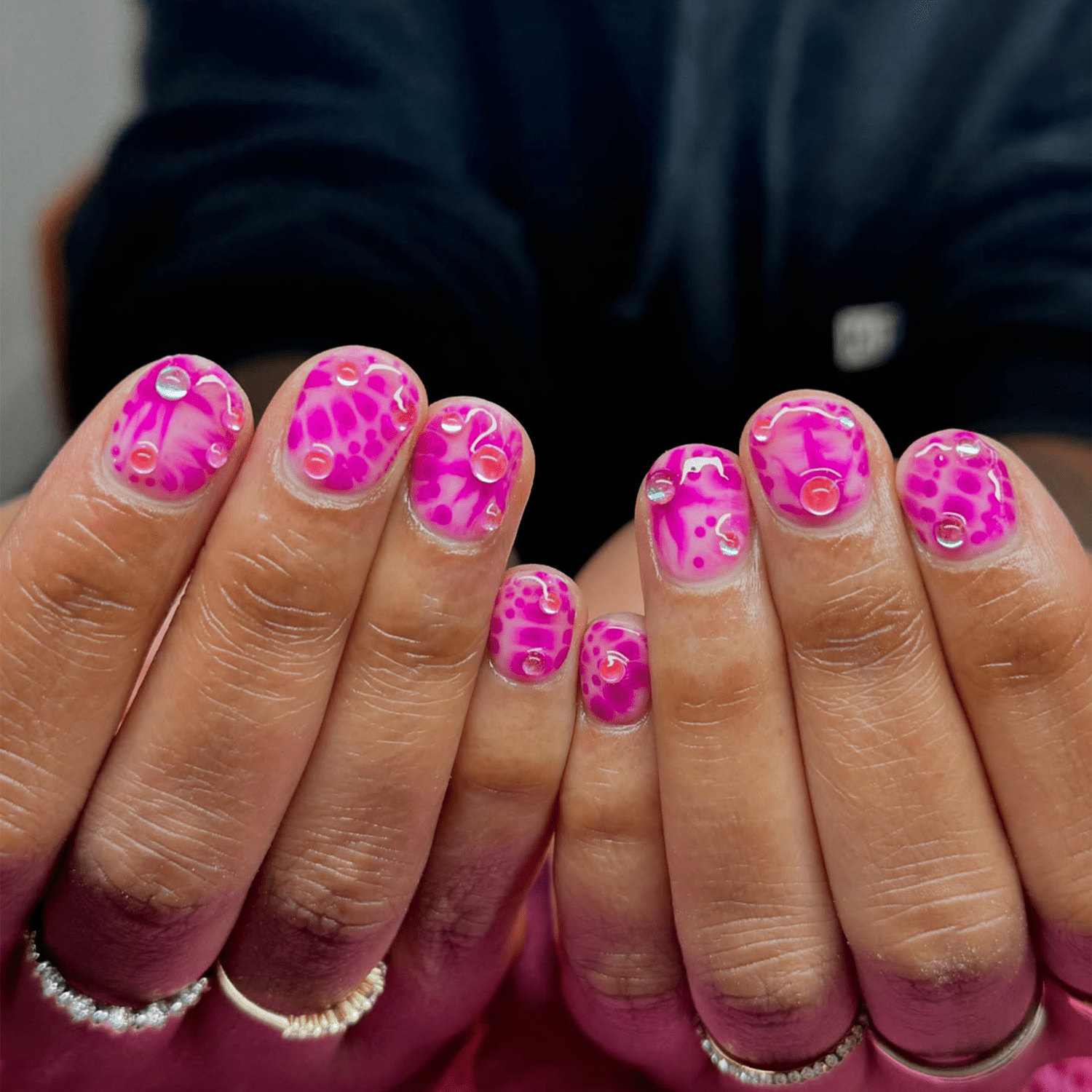 Pink Tie-Dye with Rhinestones and Dots Pink Tie-Dye with Rhinestones and Dots — Pink Rave Nails 2027