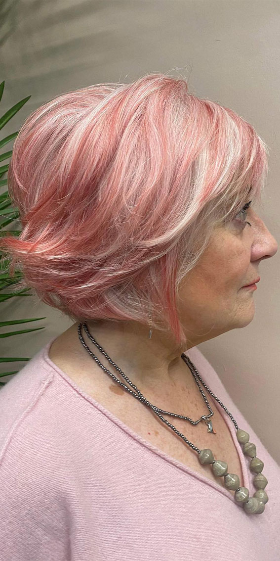 Pink and Blonde Highlighted Bob — Hair Color 2027 for Women Over 60