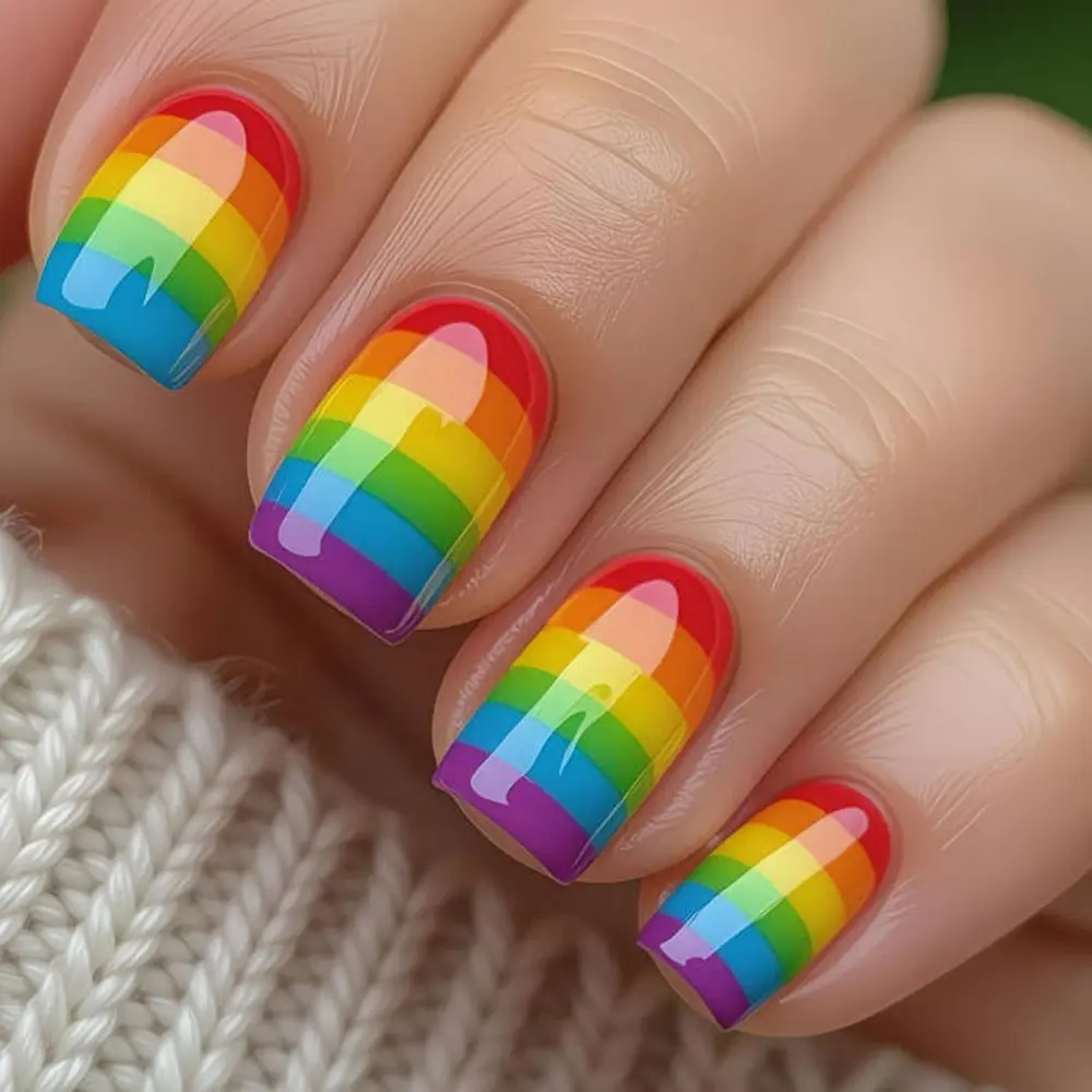 Classic Rainbow Stripe Short Square Nails Classic Rainbow Stripe Short Square Nails — Rainbow Nails 2027