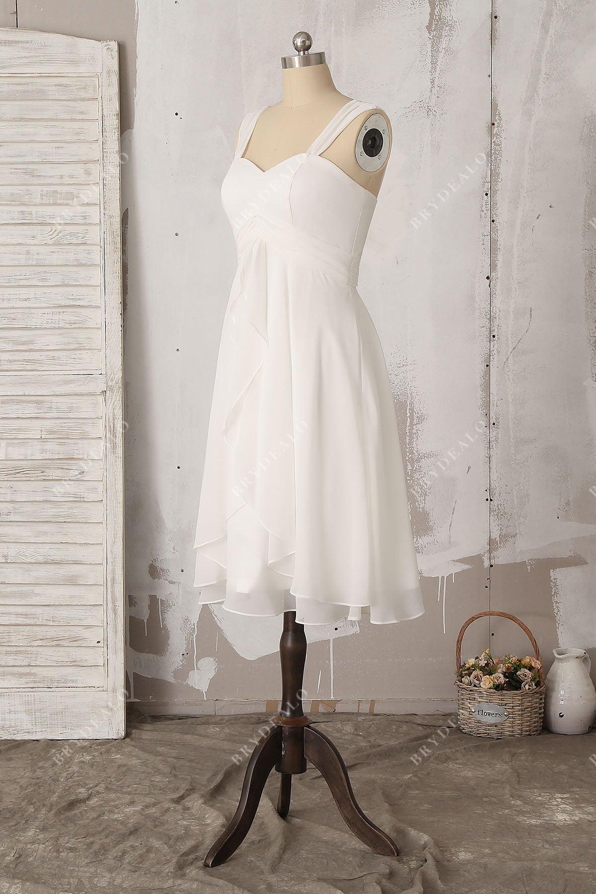 Classic White Chiffon A-Line Dress with Ruffled Hem — Bridal Shower Dresses 2027