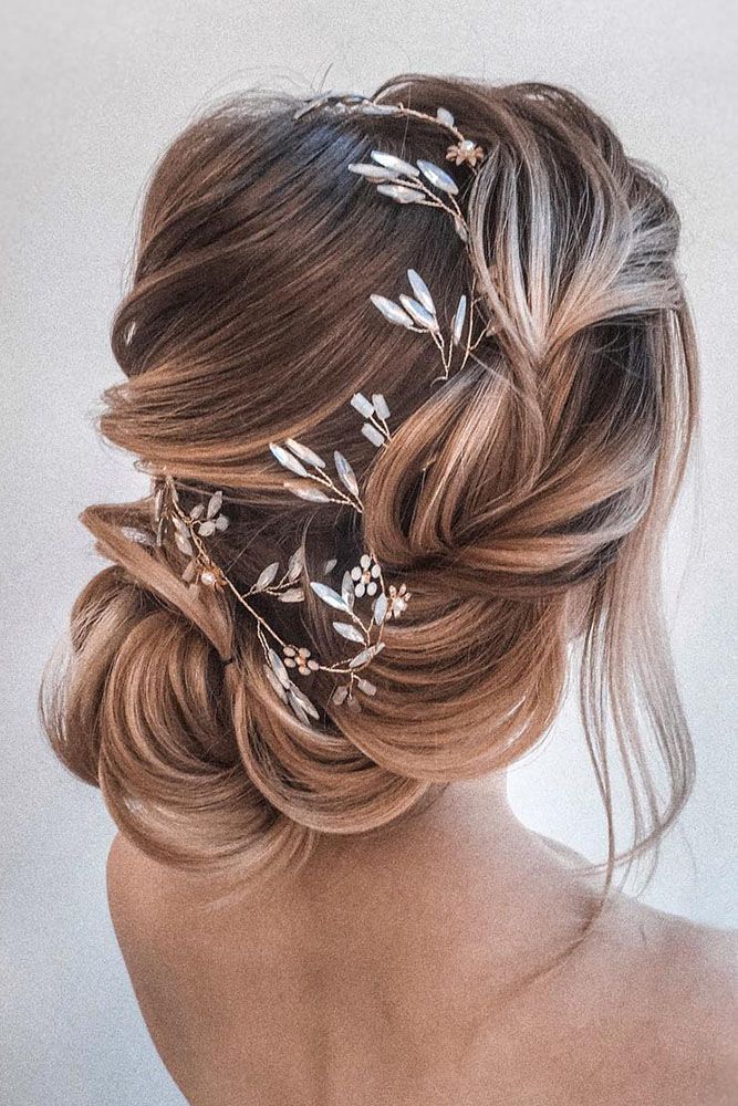 Brown Updo With Ornate Hair Vine — Beach Wedding Hair 2027