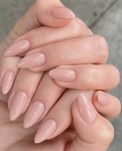 Uniform Nude Pink Glossy Almonds Uniform Nude Pink Glossy Almonds — Long Almond Nails 2027