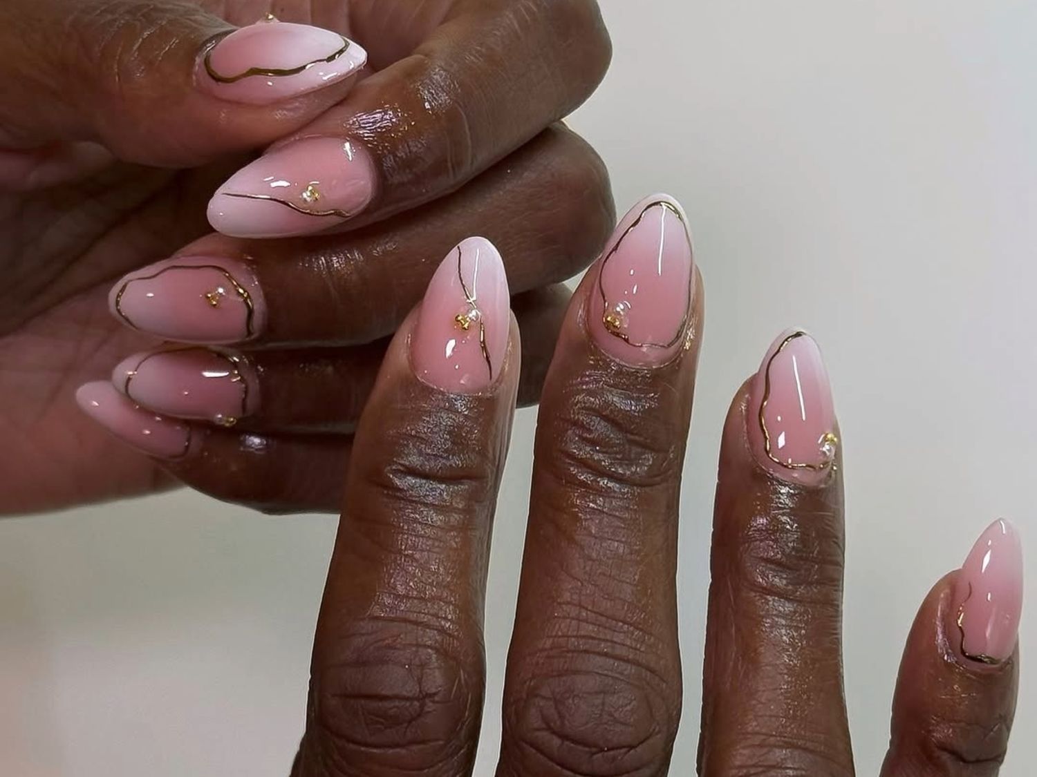 Pink White Ombre Gold Line Art — Winter Ombre Nails 2027