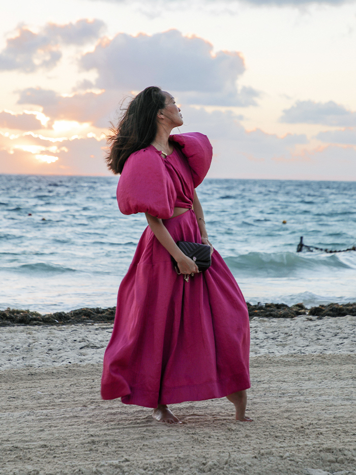 Voluminous Fuchsia Linen Dress for a Beach Valentine's Day — Pink Valentines Outfits 2027