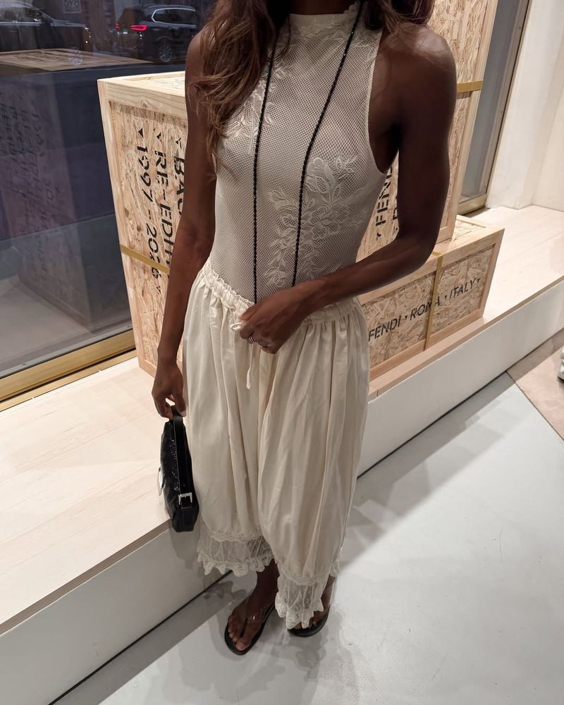 Lace Bodysuit with Wide-Leg Balloon Pants Lace Bodysuit with Wide-Leg Balloon Pants — Neutral Summer Outfits 2027