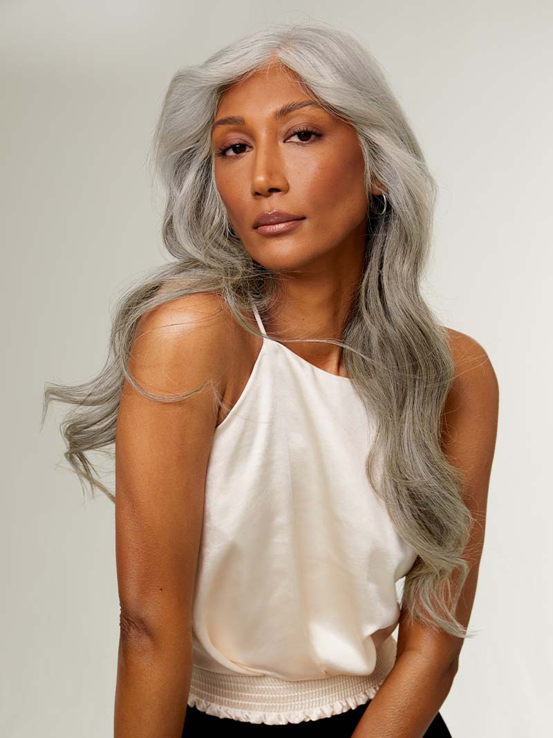 Light Gray With Silver Highlights Light Gray With Silver Highlights — Halo Extensions Hairstyles 2027