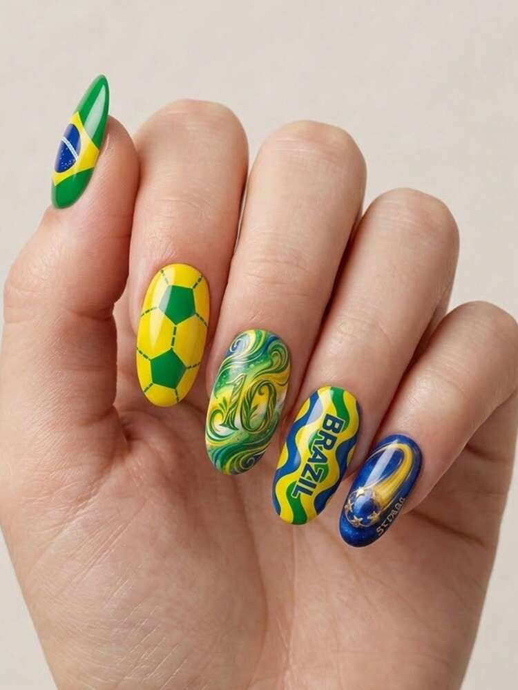 Brazil Themed Soccer Almonds Brazil Themed Soccer Almonds — Football Nails 2026