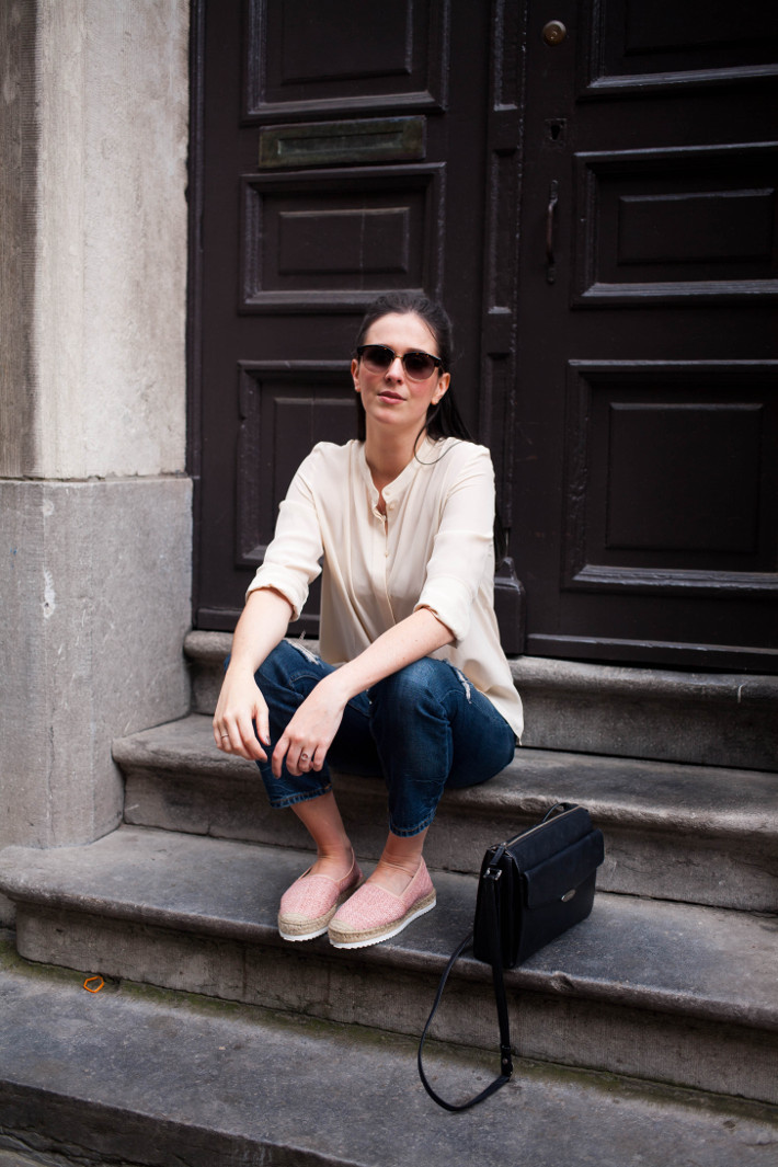Pink Espadrilles with Boyfriend Jeans and a Silk Blouse — Vacation Espadrilles Outfits 2027