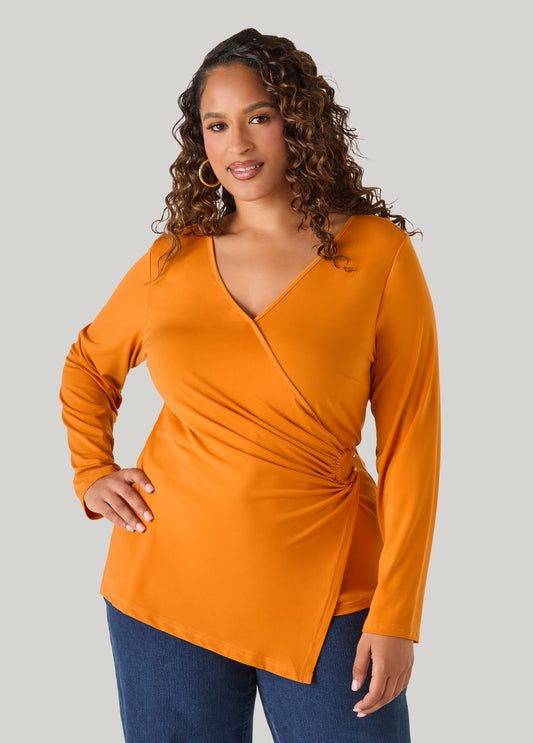 Orange Wrap Top with Asymmetrical Hem — Curvy Outfits 2027