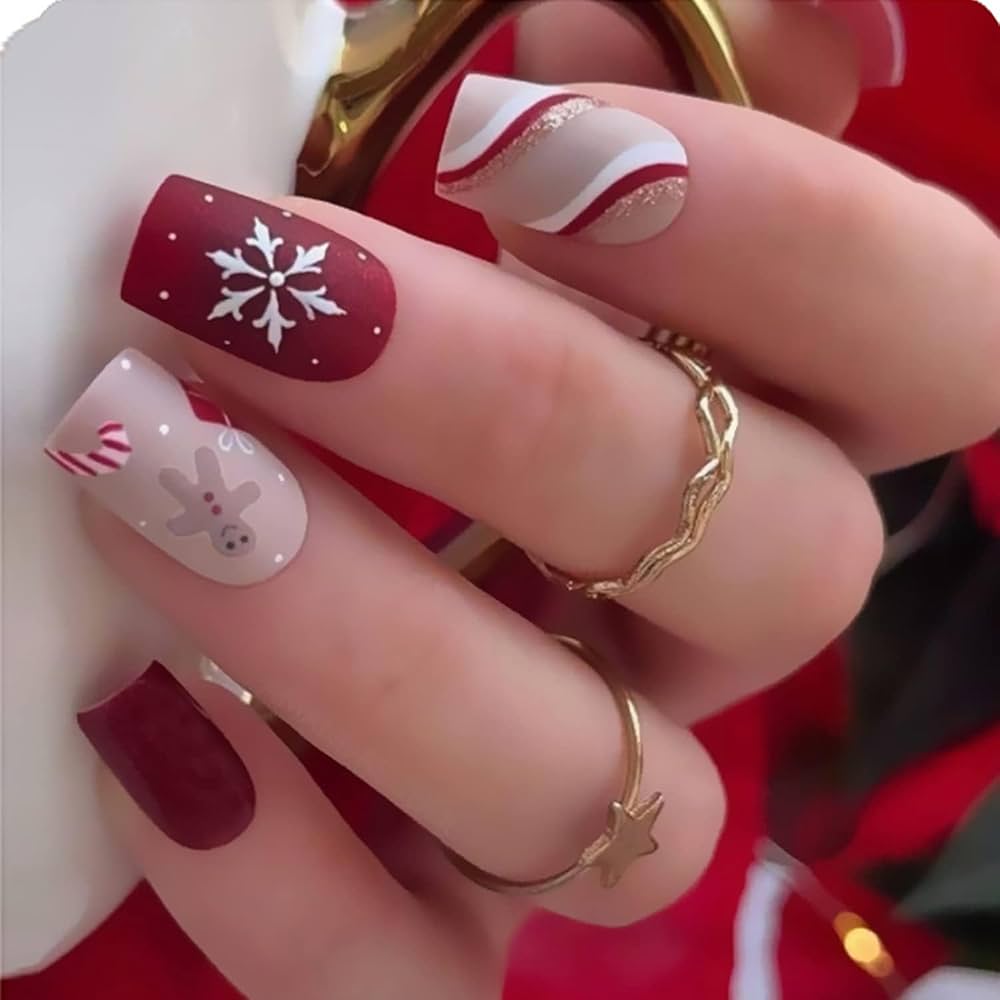 Burgundy Gingerbread Man Matte Nails Burgundy Gingerbread Man Matte Nails — Matte Christmas Nails 2026