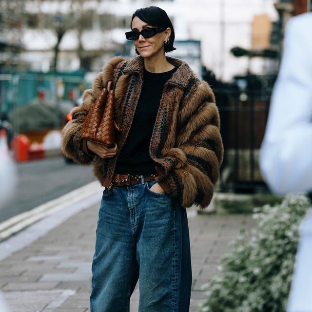 Pattern Play: Striped Faux Fur Jacket with Wide-Leg Jeans — Cold Weather Outfits 2027