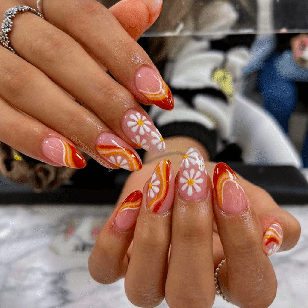 Colorful Swirl Daisy Stilettos Colorful Swirl Daisy Stilettos — Swirl Nails 2027