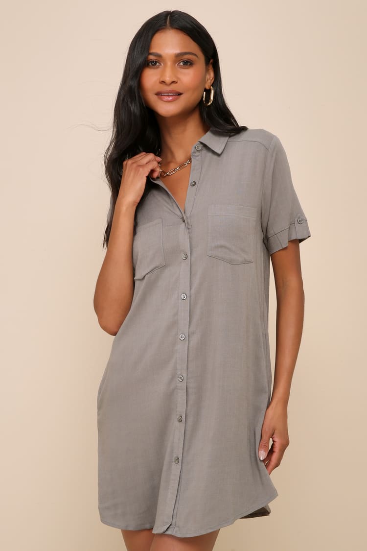 Olive Green Woven Button-Up Dress with Tie Waist Olive Green Woven Button-Up Dress with Tie Waist — Button Up Dress 2027