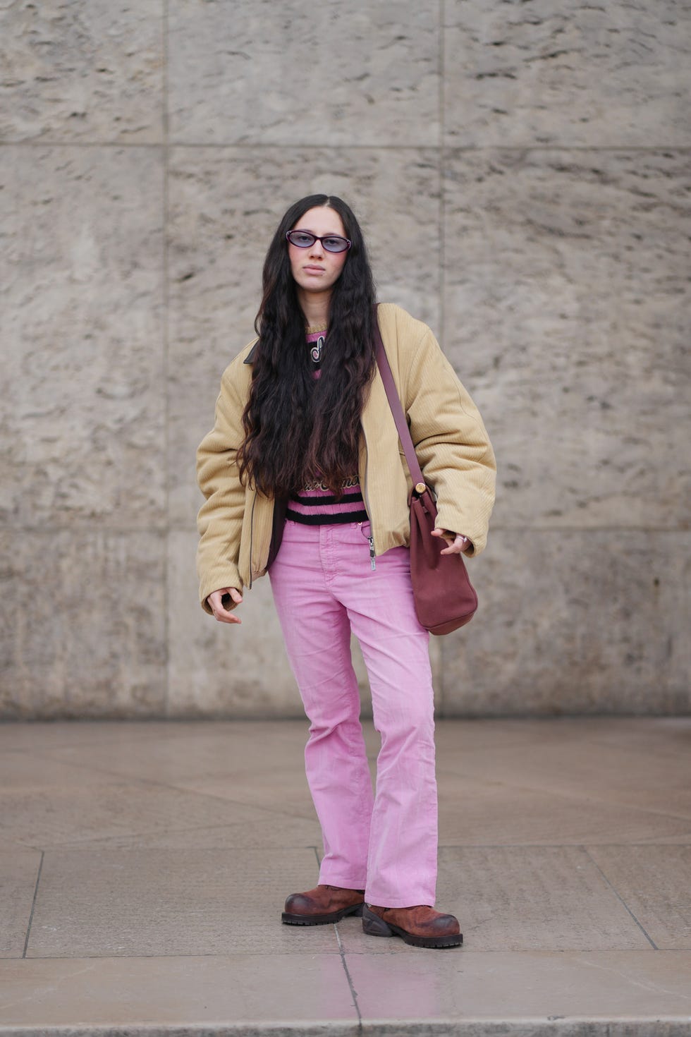 Color Pop: Pink Straight-Leg Jeans with Corduroy Jacket Color Pop: Pink Straight-Leg Jeans with Corduroy Jacket — Jeans Outfits 2027