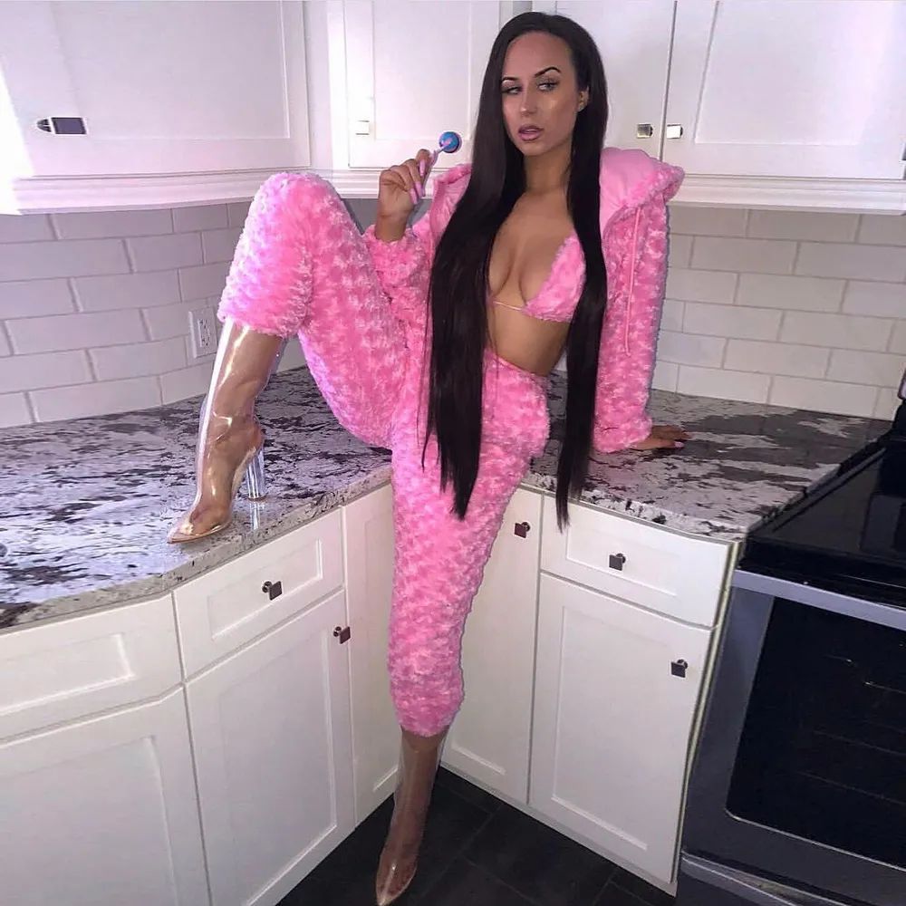 Hot Pink Fuzzy Matching Set with Hooded Jacket and Clear Boots Hot Pink Fuzzy Matching Set with Hooded Jacket and Clear Boots — Pink Rave Outfits 2027