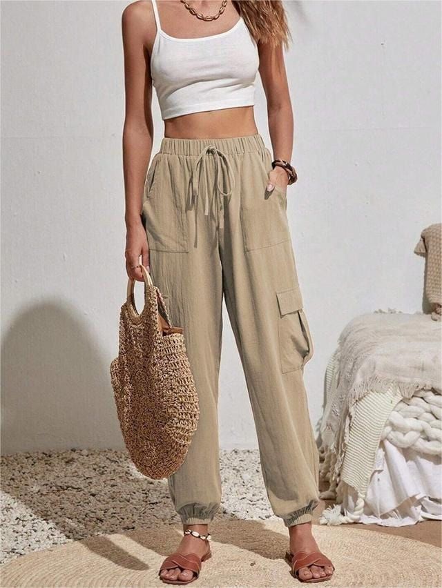 Comfort Casual: Cuffed Khaki Cargos with Crop Top and Sandals Comfort Casual: Cuffed Khaki Cargos with Crop Top and Sandals — Khaki Cargo Pants Outfits 2027