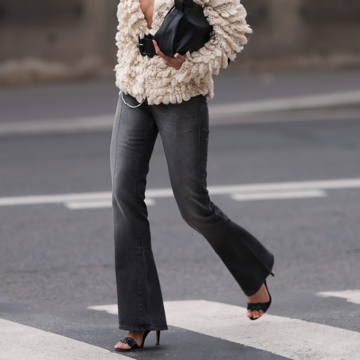 Grey Bootcut Jeans with Black Sweater, Knit Jacket, and Heels Grey Bootcut Jeans with Black Sweater, Knit Jacket, and Heels — Bootcut Jeans Outfits 2027 with Tank Top