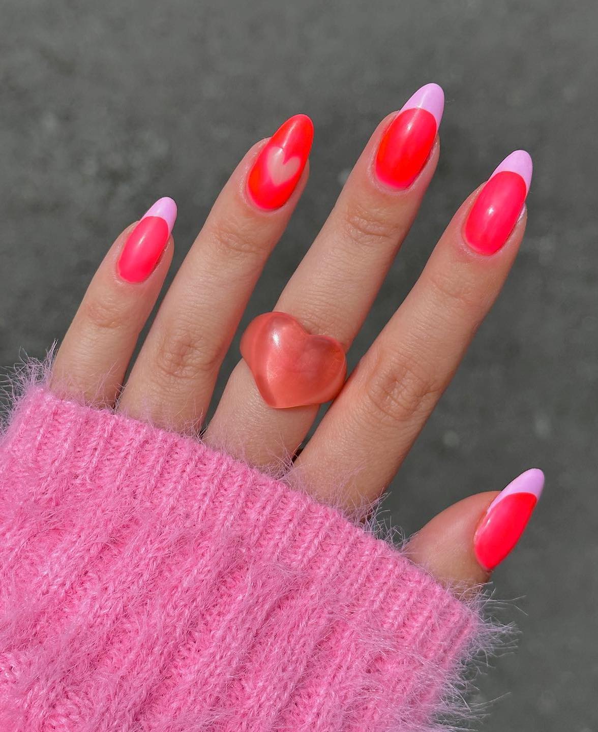 Playful Pink French Tips with Heart Cutouts Playful Pink French Tips with Heart Cutouts — Pink and Red Nails 2027