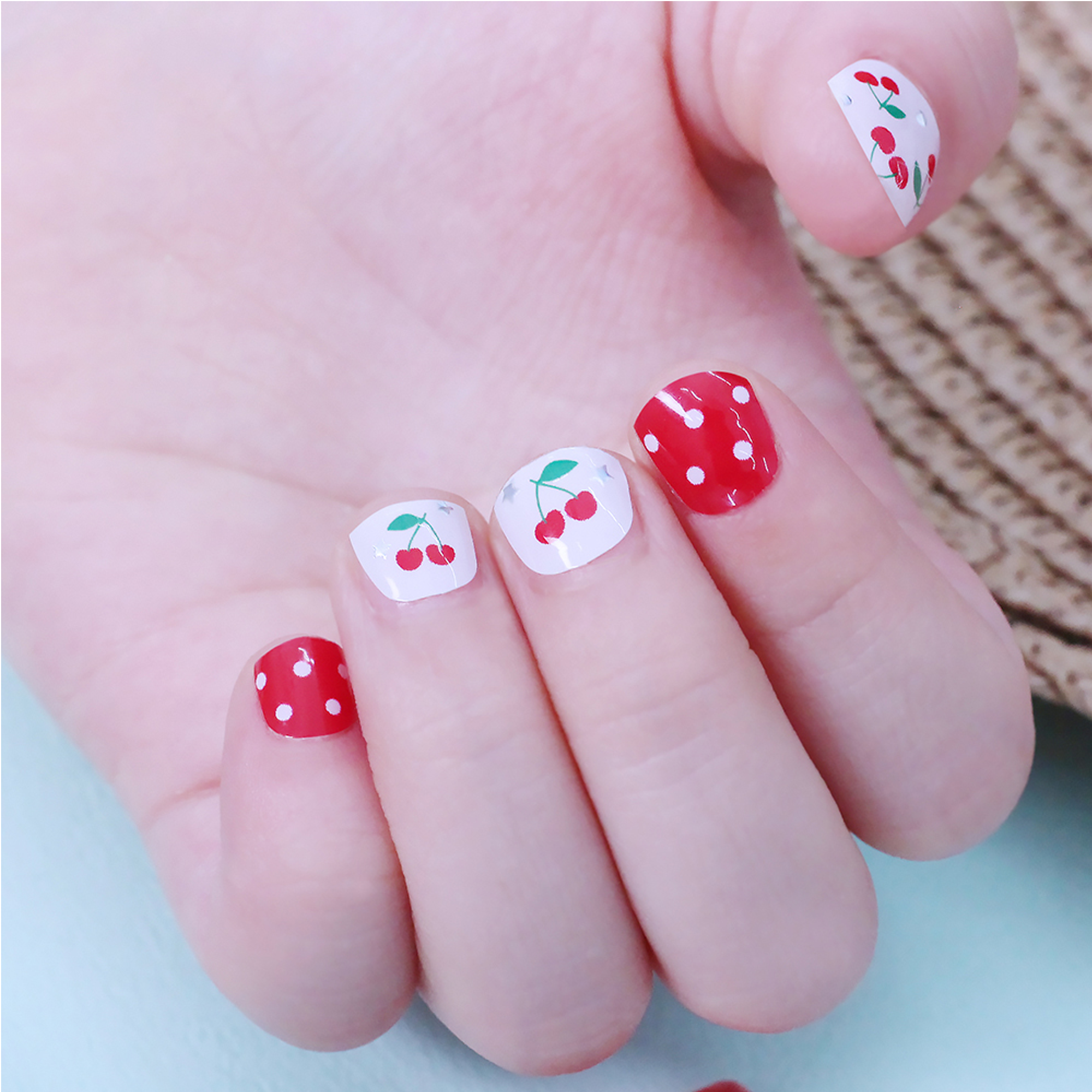 Cherry White Polka Dot Nails — Nails 2027 for Kids