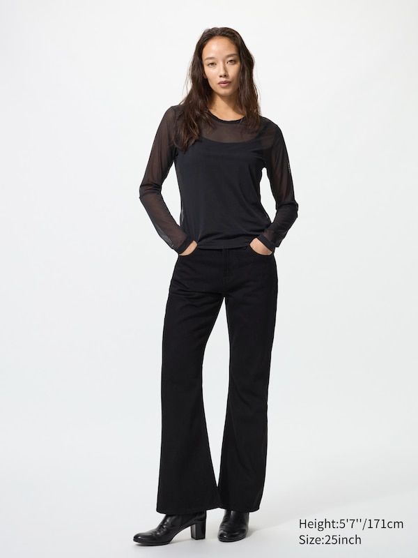Monochromatic Black Bootcut Jeans with Sheer Top and Heels — Black Bootcut Jeans Outfits 2027