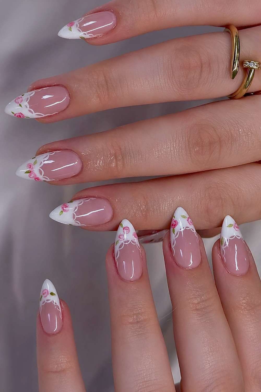 Floral Lace French Tip Stilettos — Rose Nails 2027