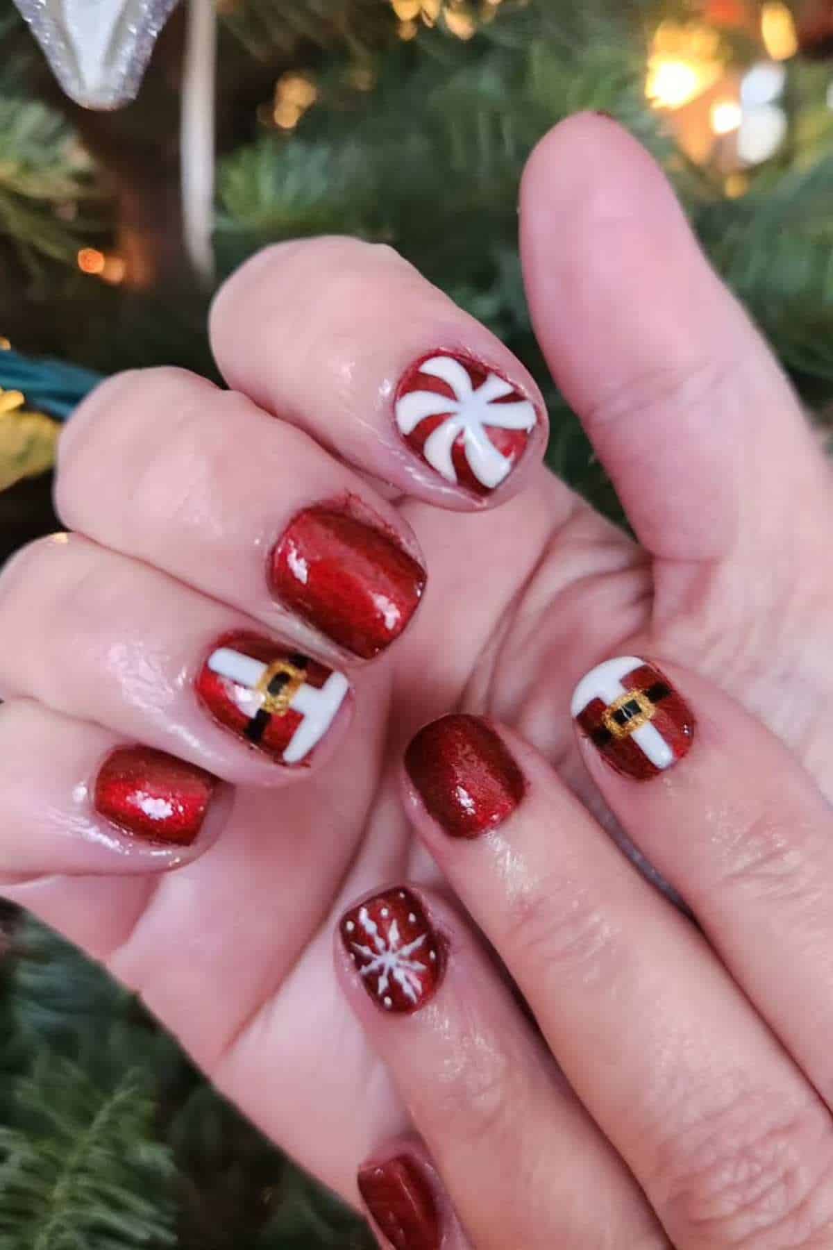 Short Almond with Gingerbread Man and Gift Box — Short Christmas Nails 2026