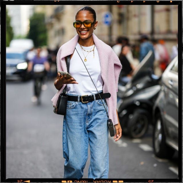 Playful Pop of Pink with Draped Cardigan — Mom Jeans 2027