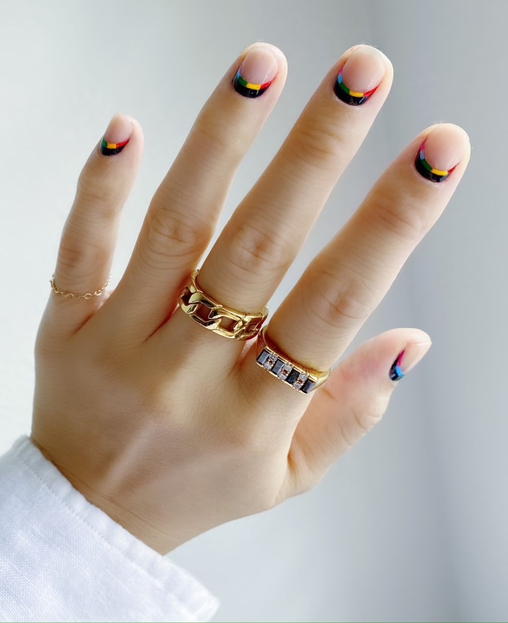 Clear Base With Rainbow Tips Visual Idea Clear Base With Rainbow Tips Visual Idea — Colored Double French Nails 2027