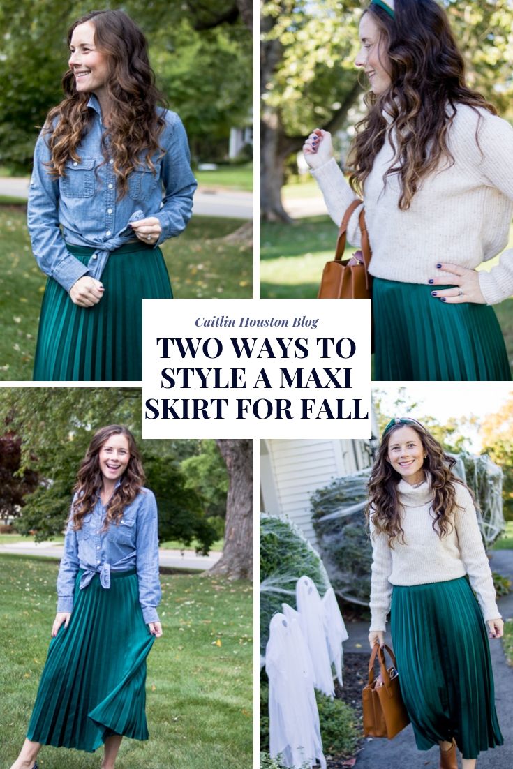 Teal Pleated Maxi Skirt Styled for Fall with Denim Shirt — Pleated Skirt Outfits 2027