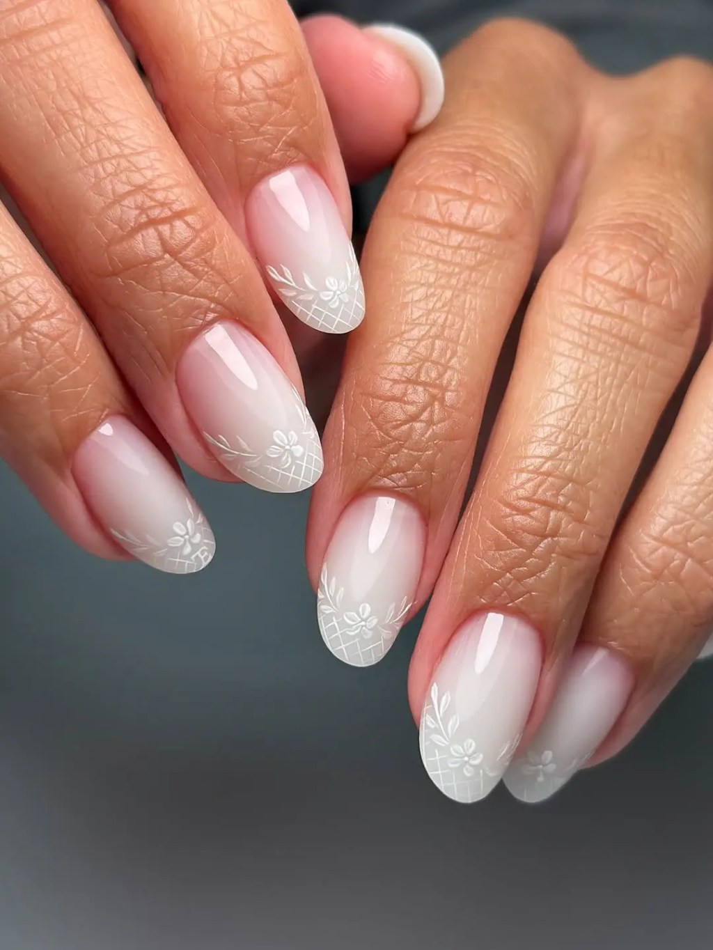 Gradient Nude Floral Tip Stamping Gradient Nude Floral Tip Stamping — White Stamping Nails 2027