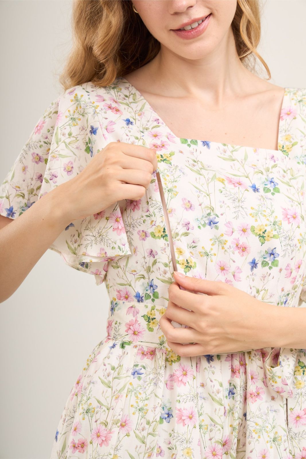 Casual Nursing Floral Print Midi Dress with Flutter Sleeves and Nursing Zippers Casual Nursing Floral Print Midi Dress with Flutter Sleeves and Nursing Zippers — Midi Dresses 2027 for Nursing Moms