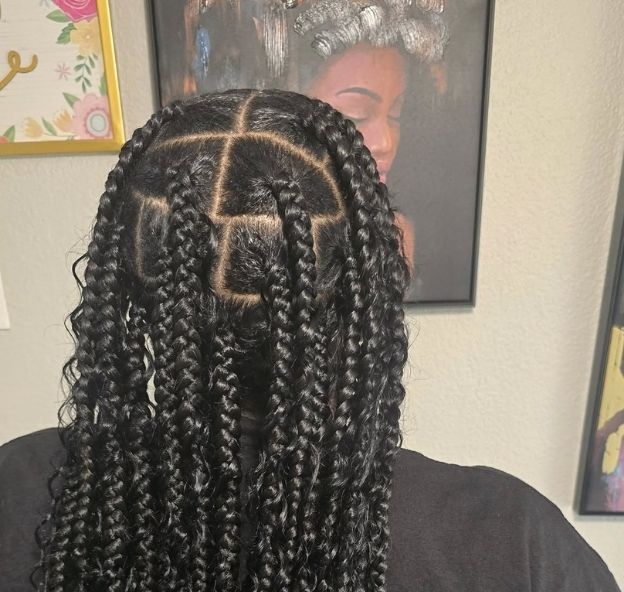 Black Braids With Neat Square Parting Black Braids With Neat Square Parting — Boho Knotless Braids 2027