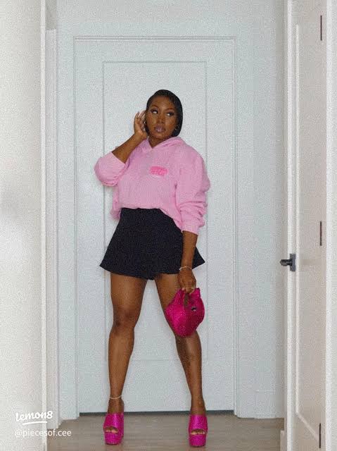 Coquette Charm: Pink Hoodie with Pink Platforms Coquette Charm: Pink Hoodie with Pink Platforms — Platform Heels Outfits 2027